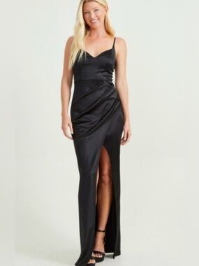 Black satin maxi dress, size medium
